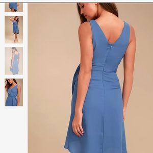 Lulus Baldwin Blue High-Low Wrap Midi Dress